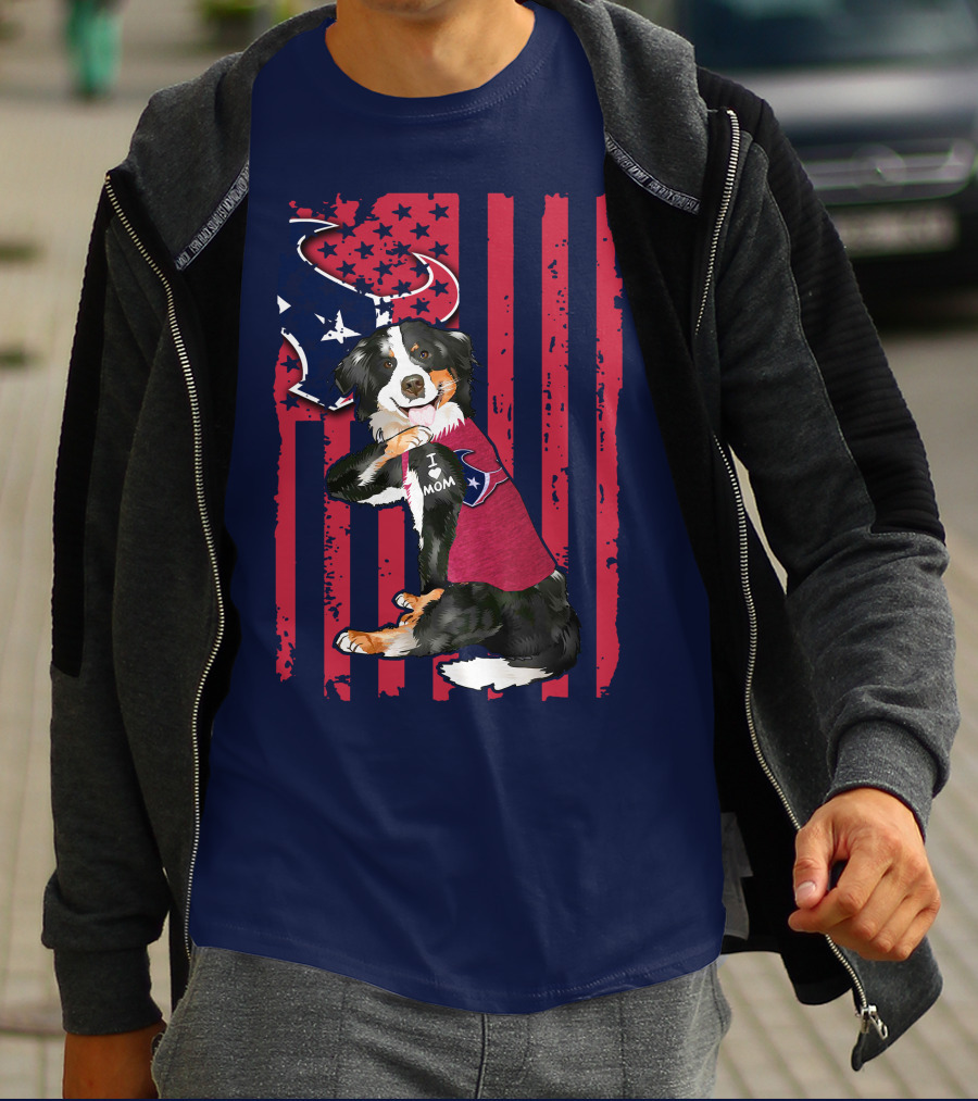 Border Collie I Love Mom Houston Texans Patriotic T-Shirt