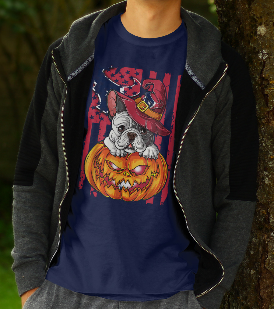 Hlw Bulldog Houston Texans Halloween Jack-o'-Lantern Witch Hat T-Shirt