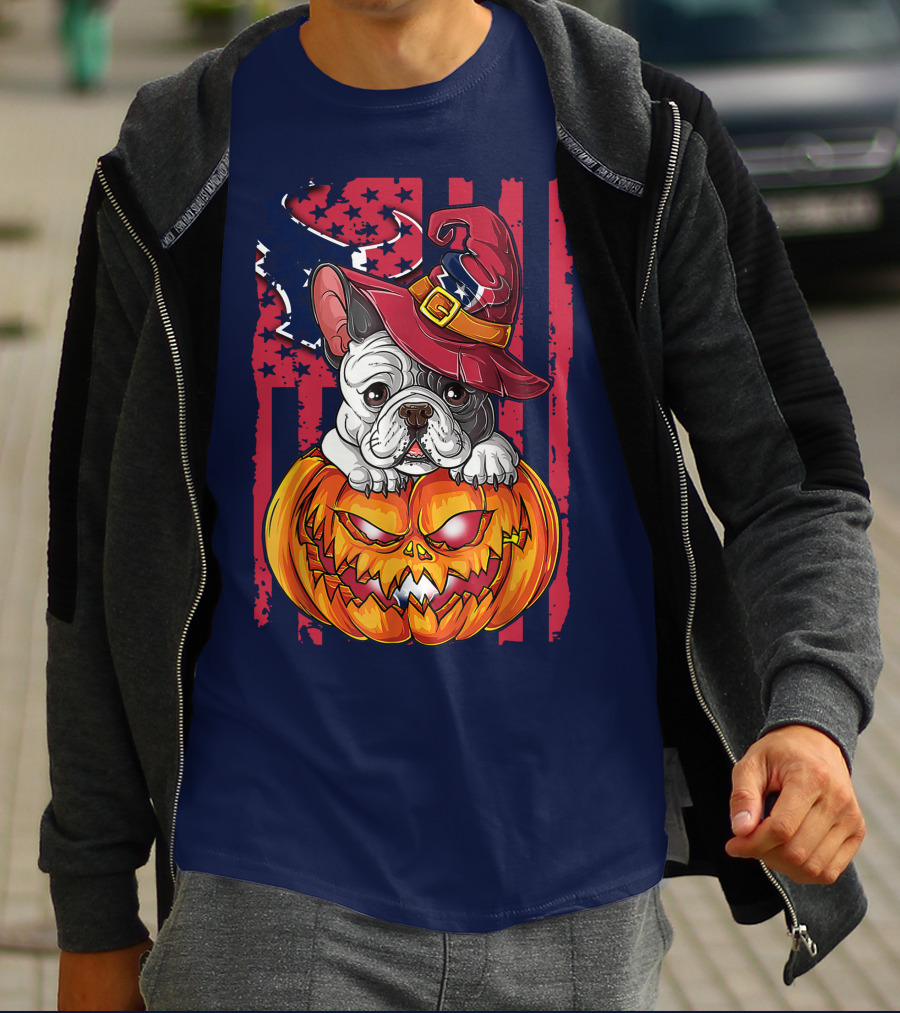 Hlw Bulldog Houston Texans Halloween Jack-o'-Lantern Witch Hat T-Shirt