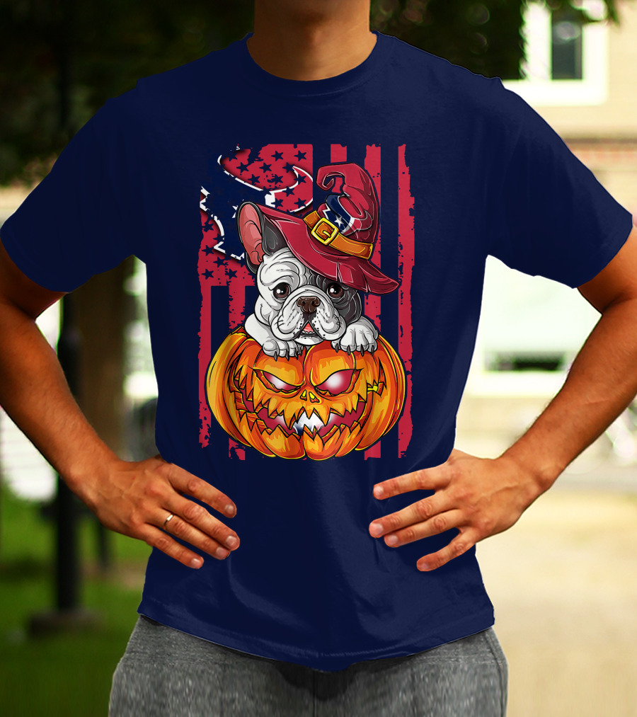 Hlw Bulldog Houston Texans Halloween Jack-o'-Lantern Witch Hat T-Shirt