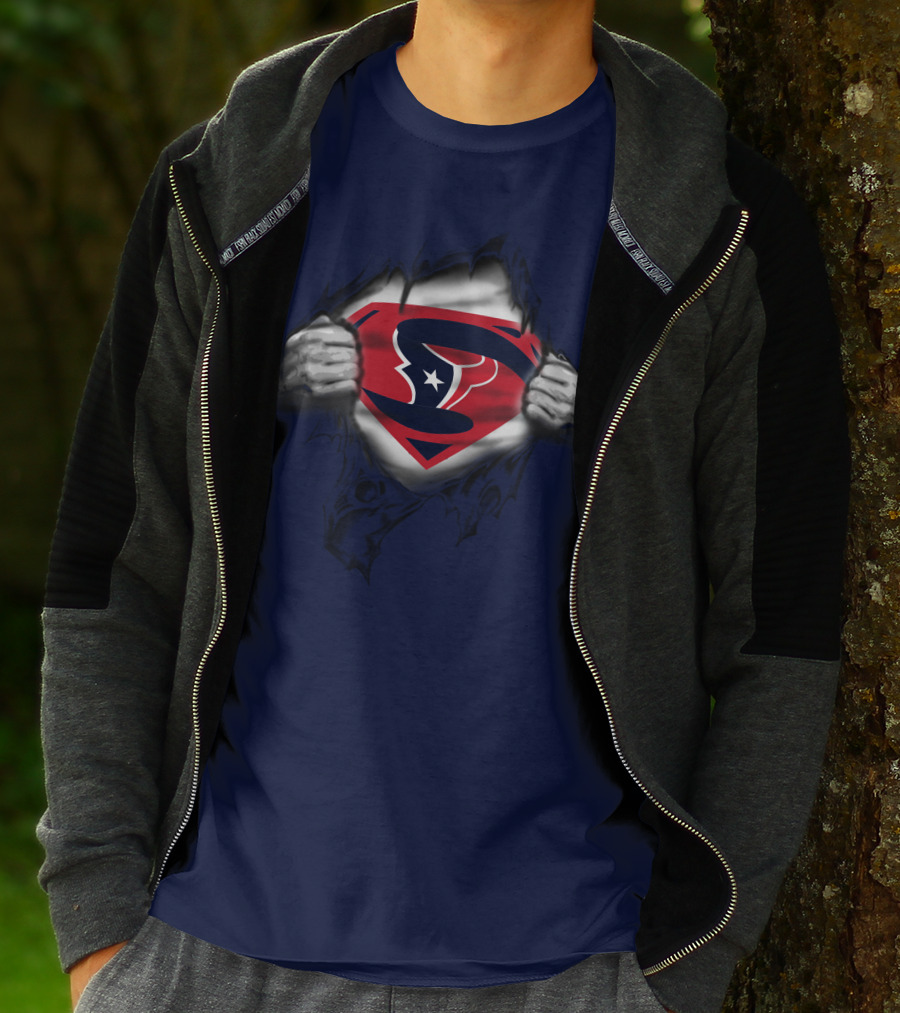 Houston Texans 19 Superman Logo Busting Out T-Shirt