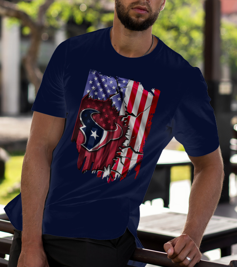 Flag Houston Texans American Flag Background T-Shirt