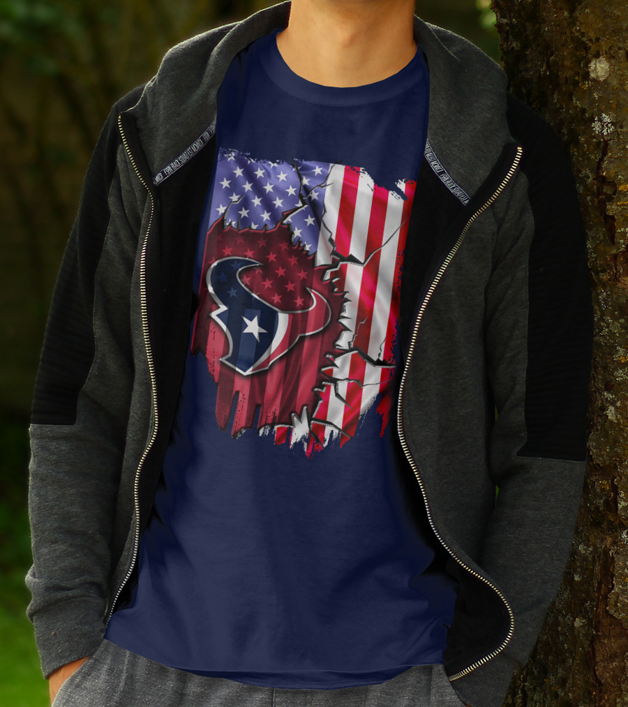 Flag Houston Texans American Flag Background T-Shirt