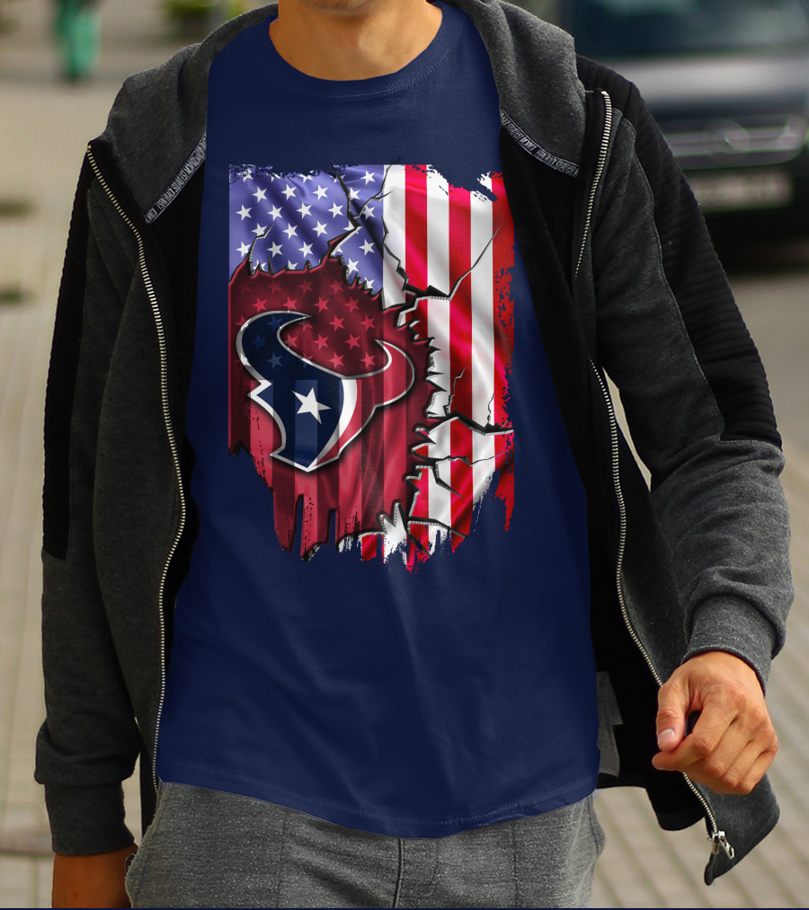 Flag Houston Texans American Flag Background T-Shirt