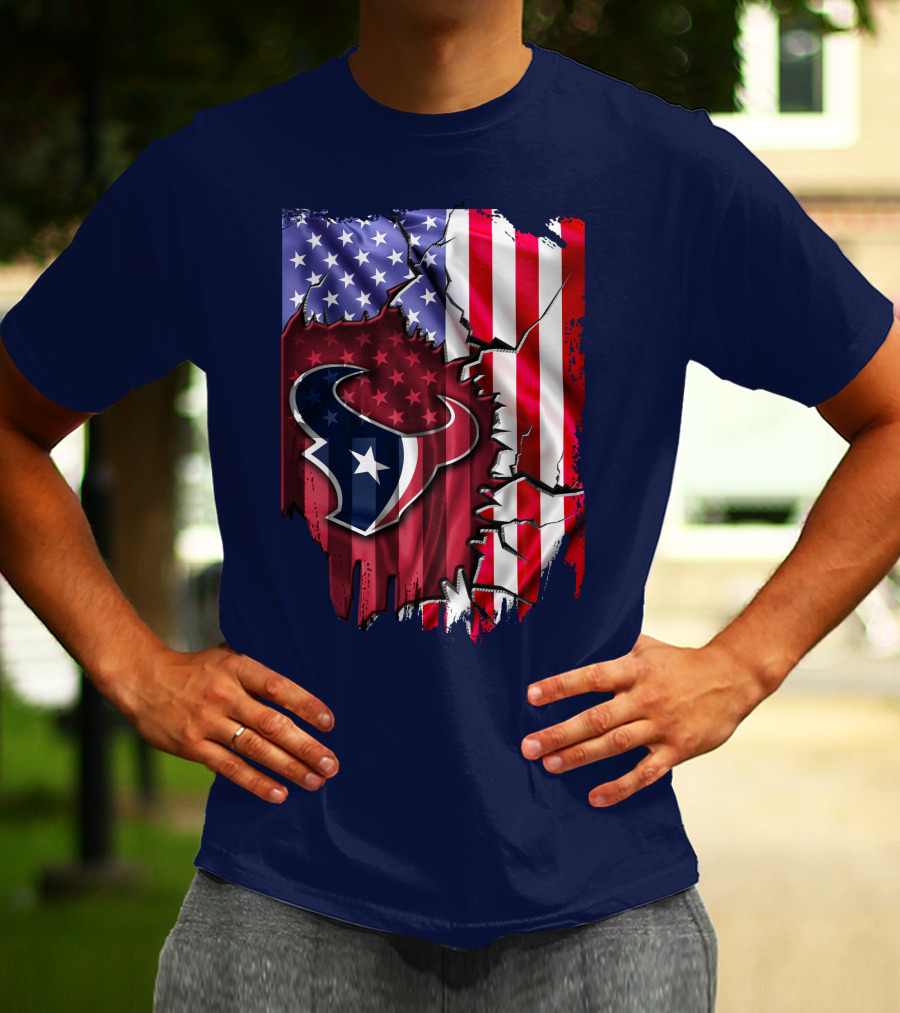 Flag Houston Texans American Flag Background T-Shirt