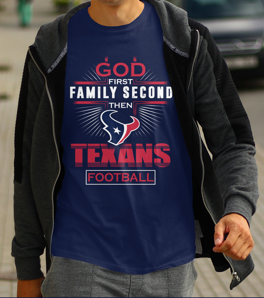 Houston Texans God First Family Second Football T-Shirt