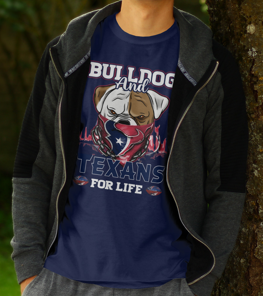 Bulldog And Texans For Life Houston Texans Fan Bulldog With Team Logo Bandana T-Shirt