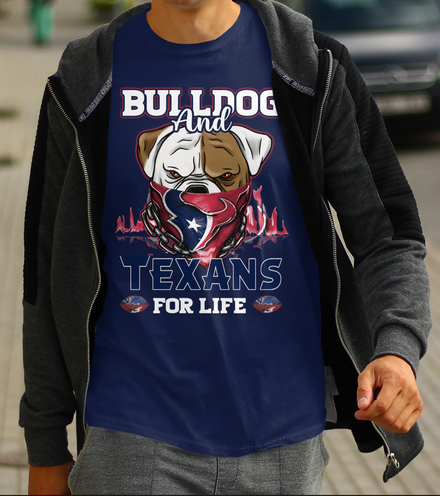 Bulldog And Texans For Life Houston Texans Fan Bulldog With Team Logo Bandana T-Shirt