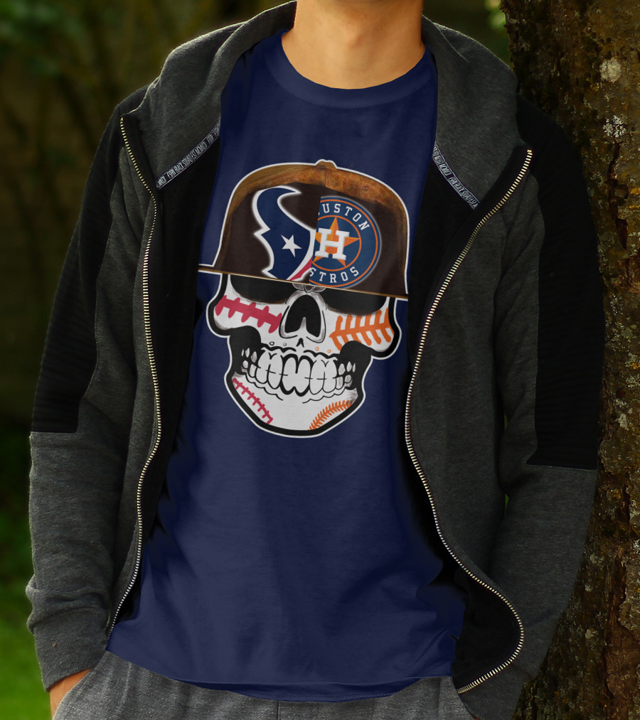 Houston Texans Astros Skull Logo Baseball Football Fusion T-Shirt