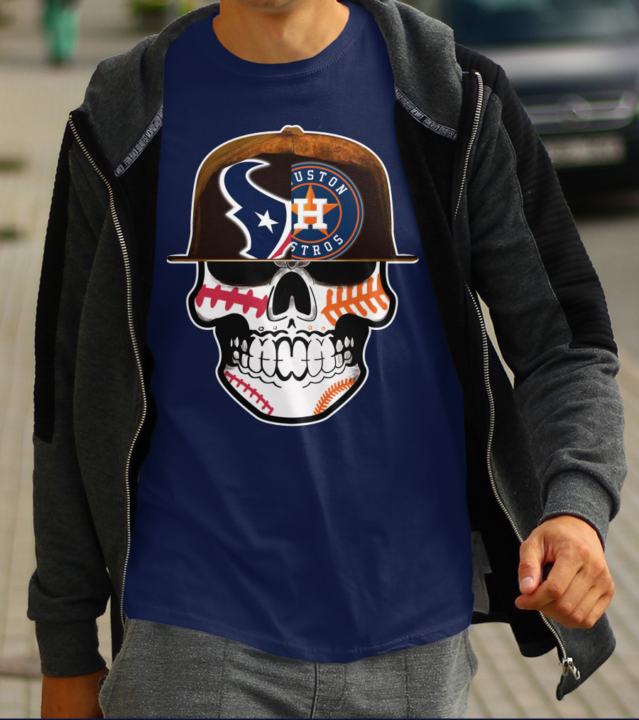 Houston Texans Astros Skull Logo Baseball Football Fusion T-Shirt