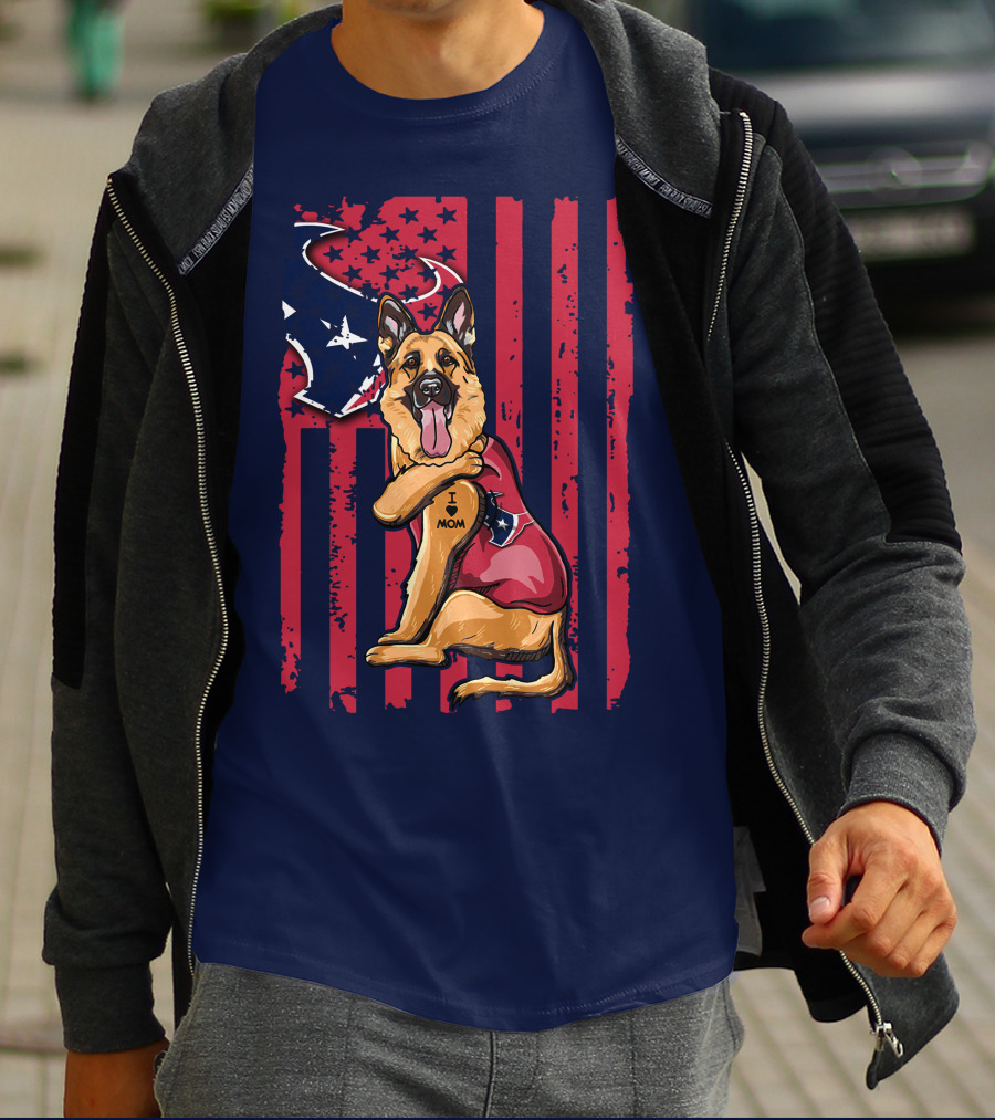 German Shepherd I Love Mom Houston Texans Flag T-Shirt
