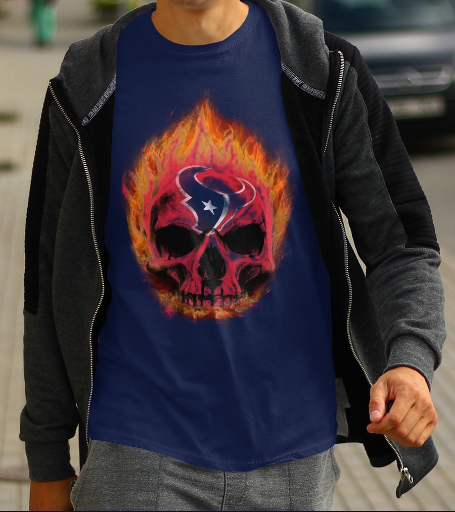 Houston Texans Flaming Skull T-Shirt