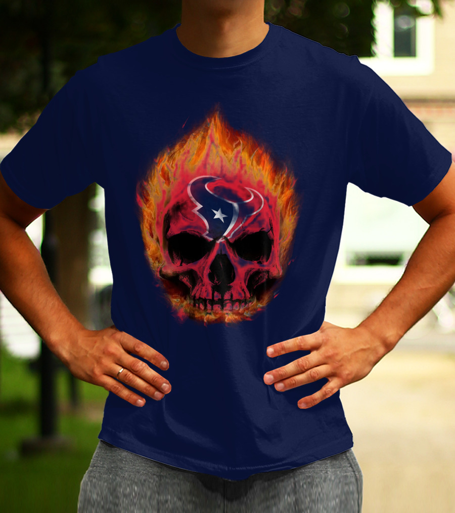 Houston Texans Flaming Skull T-Shirt