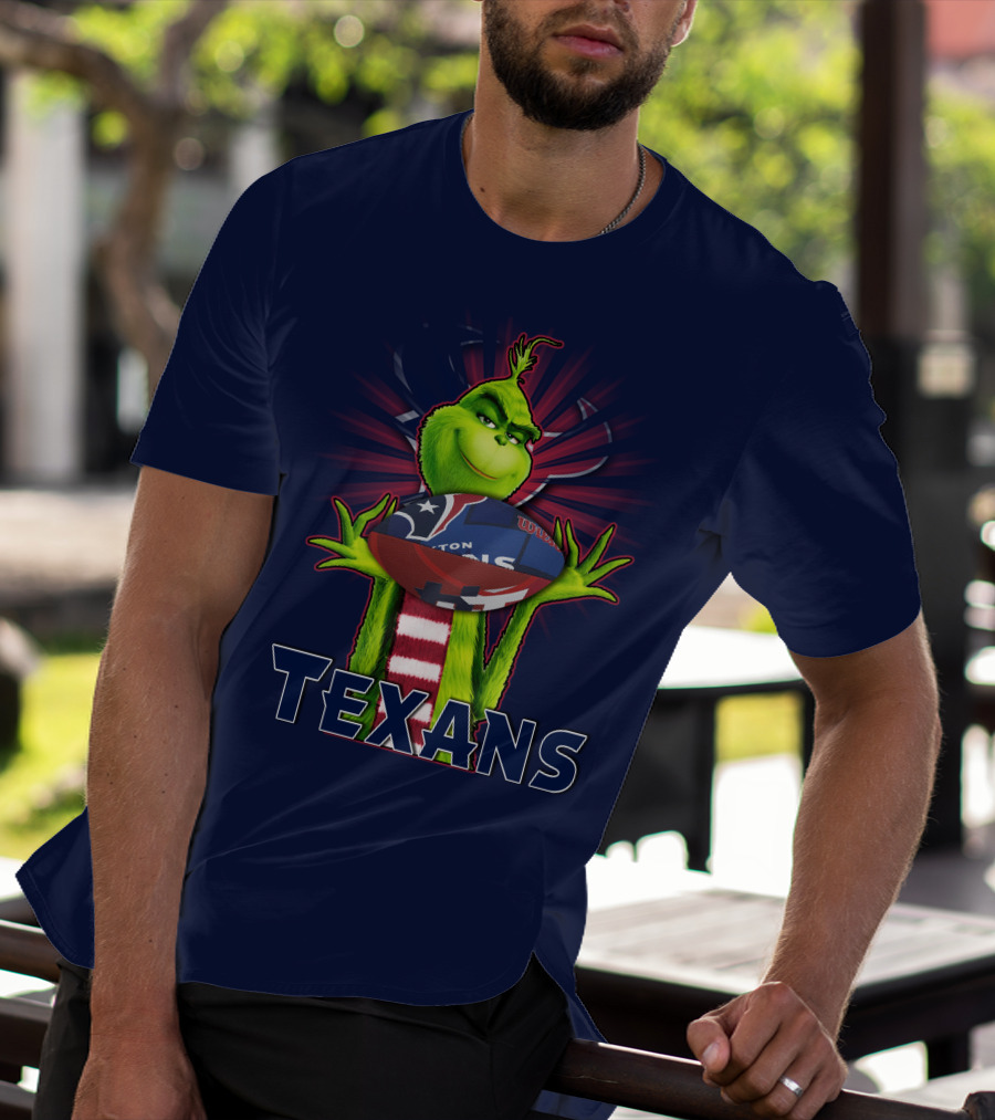 Grinch Holding Texans Football T-Shirt
