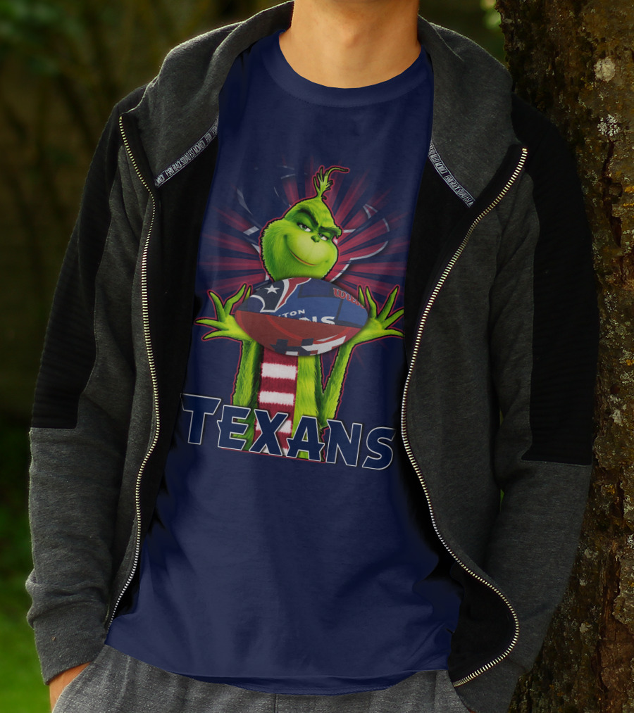 Grinch Holding Texans Football T-Shirt