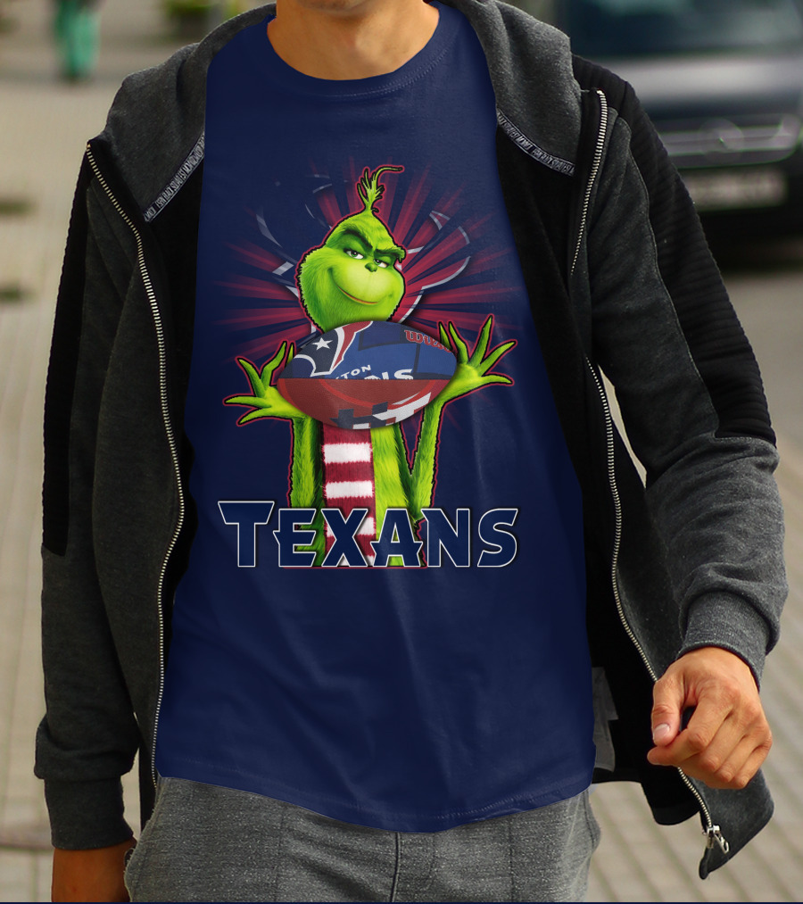 Grinch Holding Texans Football T-Shirt