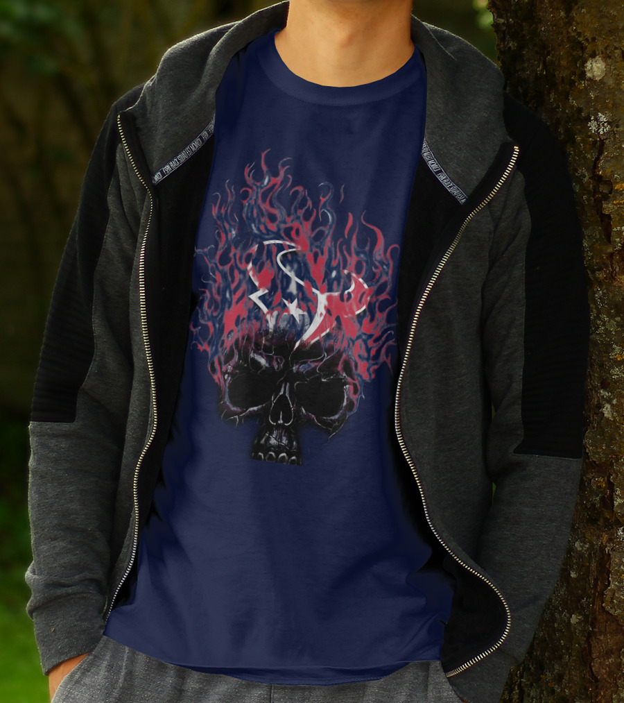 Houston Texans Skull With Fiery Logo And Flames T-Shirt