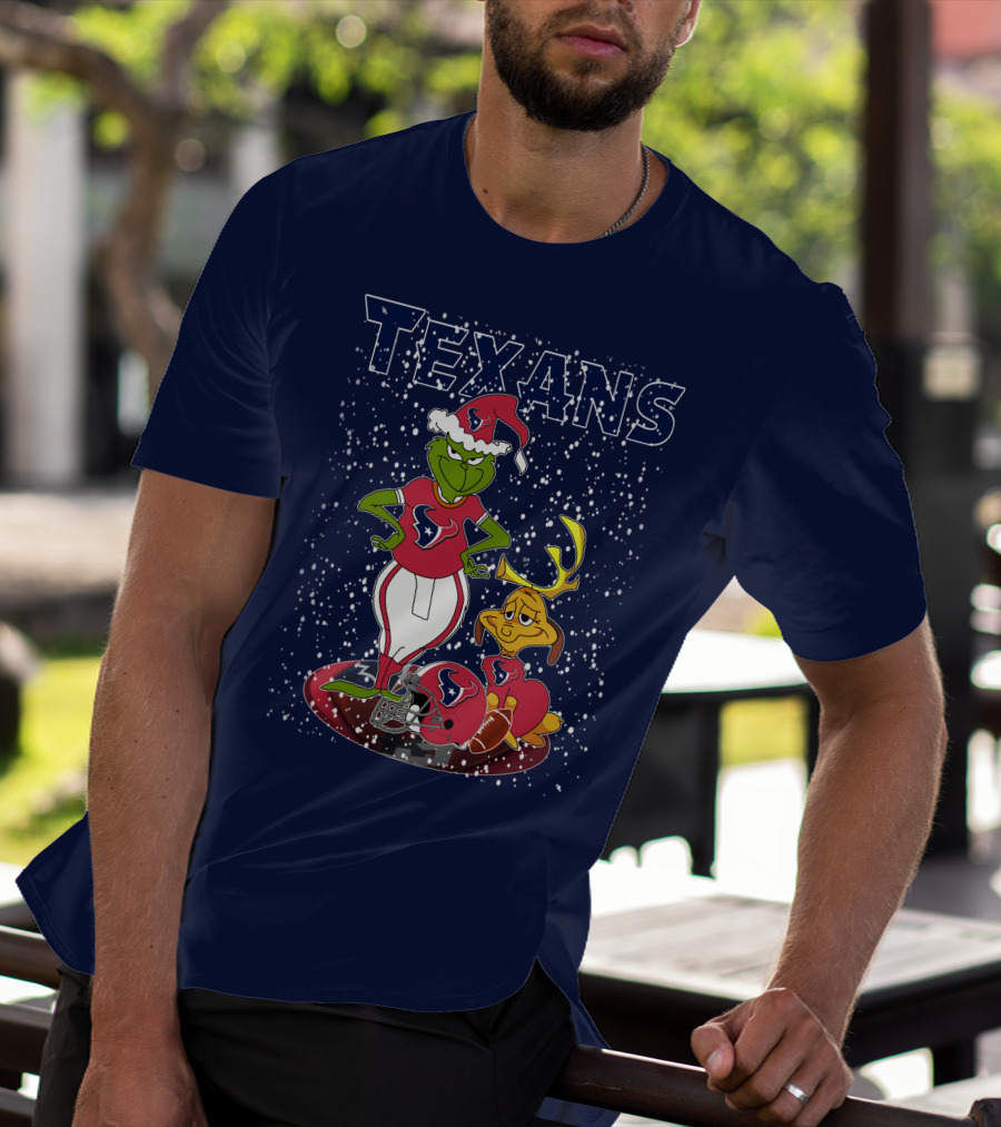 Grinch Christmas Houston Texans Holiday Football Collaboration T-Shirt