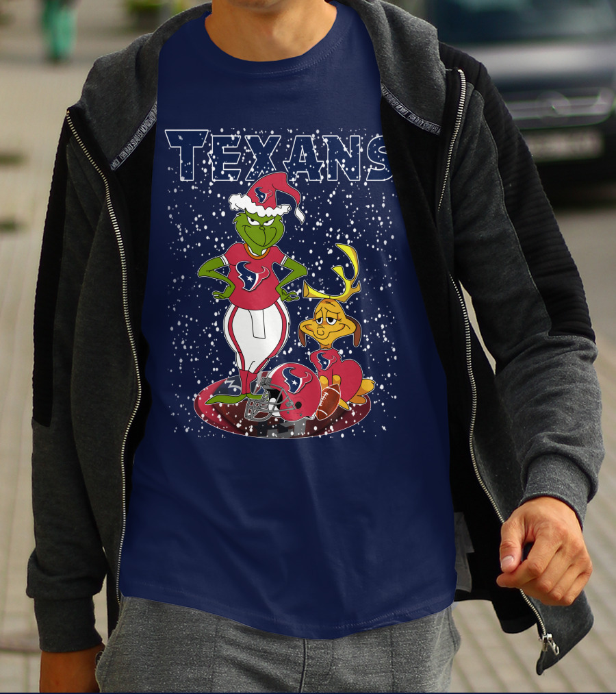 Grinch Christmas Houston Texans Holiday Football Collaboration T-Shirt