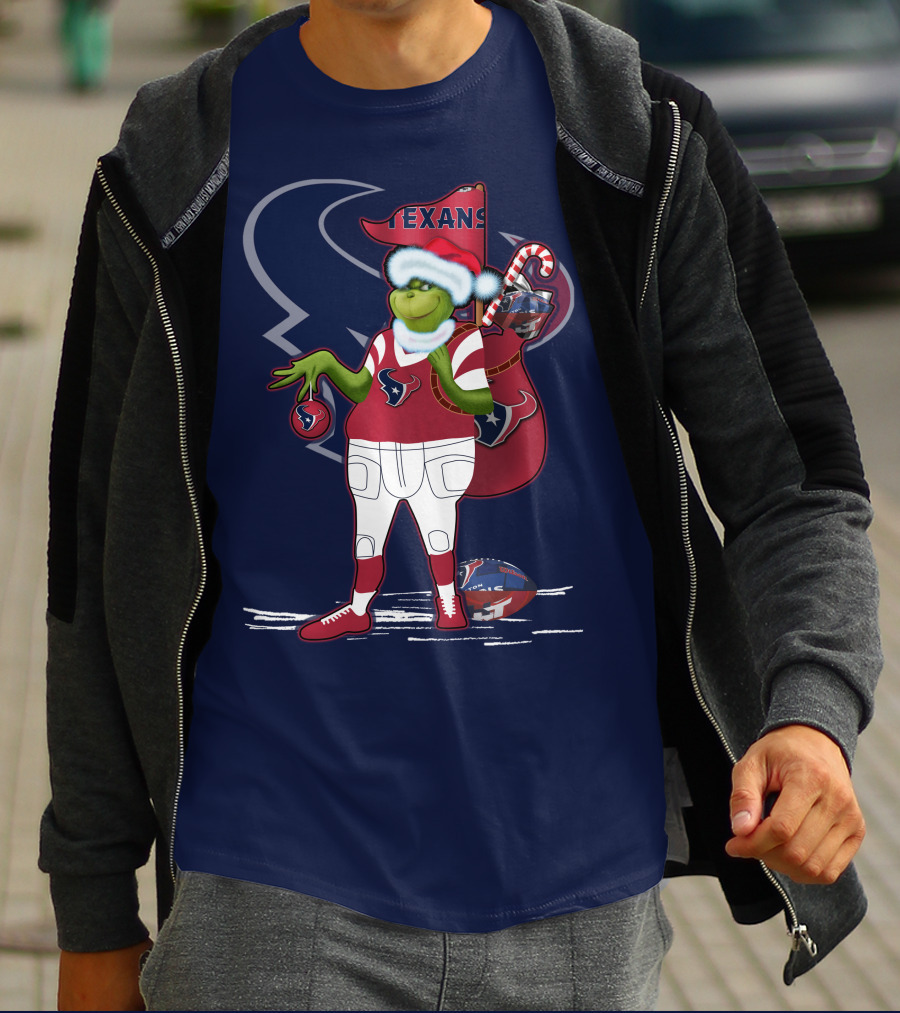 Grinchxmas Houston Texans Christmas Football Theme T-Shirt