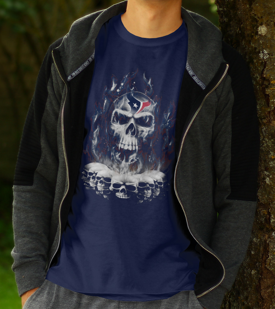 Houston Texans 28 Skull Flame T-Shirt