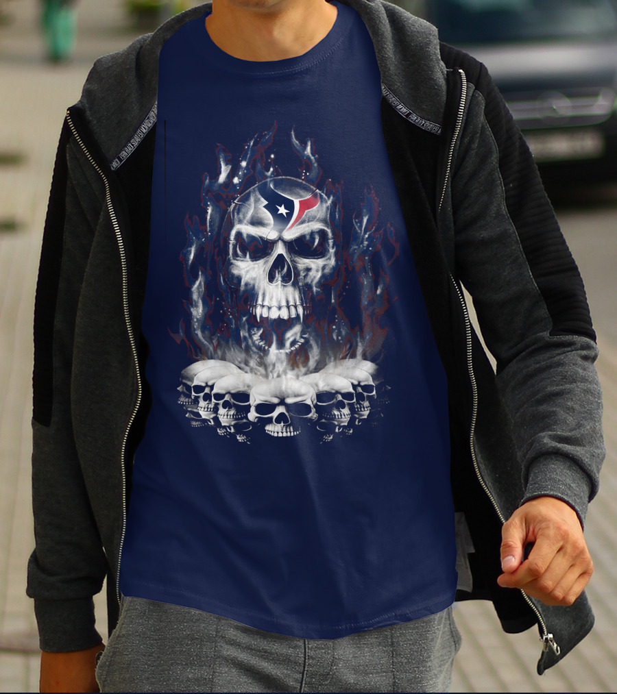 Houston Texans 28 Skull Flame T-Shirt