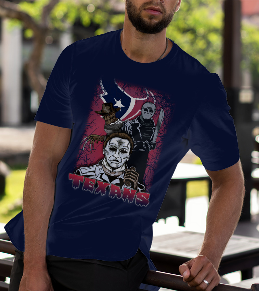 Texans Horror Icons With Houston Flag T-Shirt