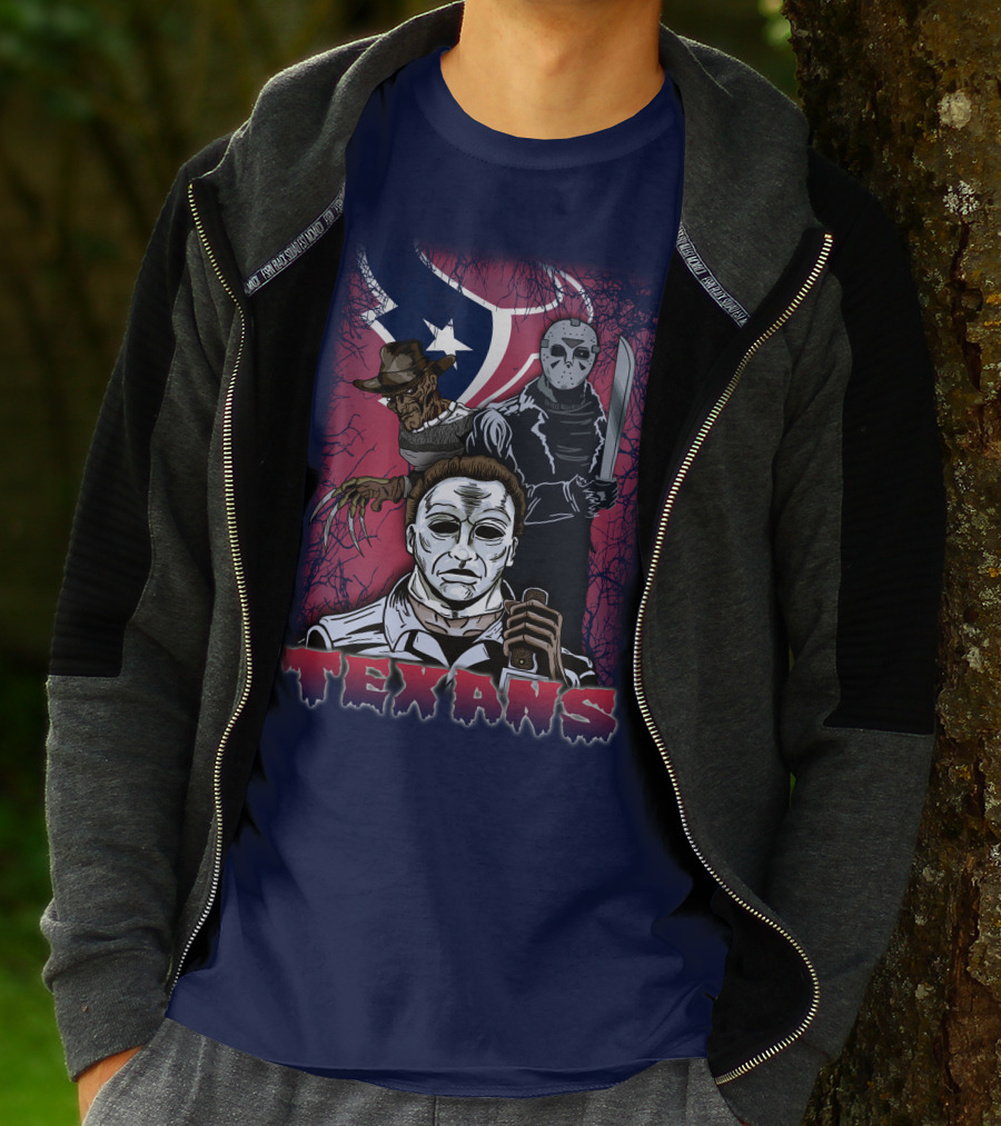 Texans Horror Icons With Houston Flag T-Shirt