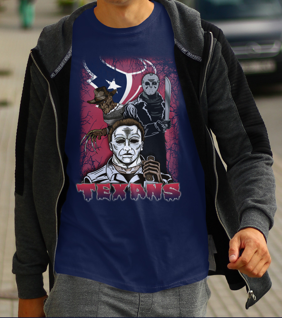 Texans Horror Icons With Houston Flag T-Shirt