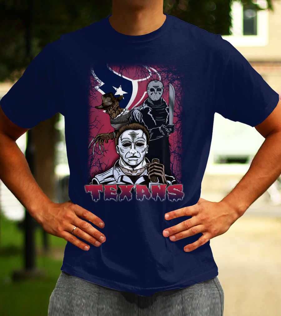 Texans Horror Icons With Houston Flag T-Shirt