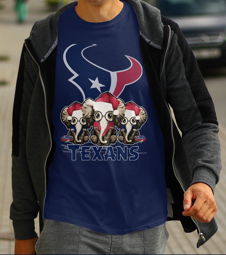 Elephants In Christmas Hats With Houston Texans T-Shirt