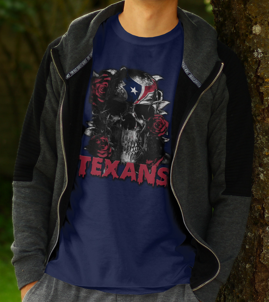 Texans Skull With Roses And Helmet T-Shirt