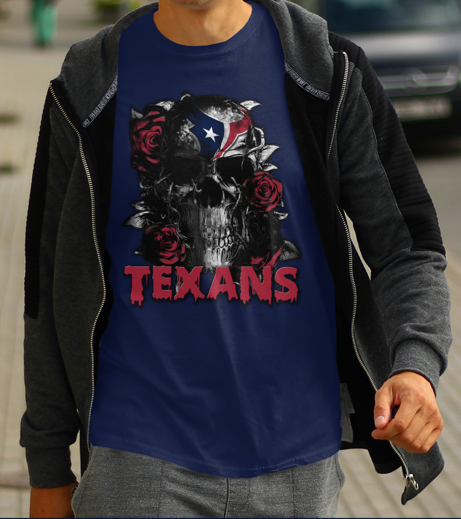 Texans Skull With Roses And Helmet T-Shirt
