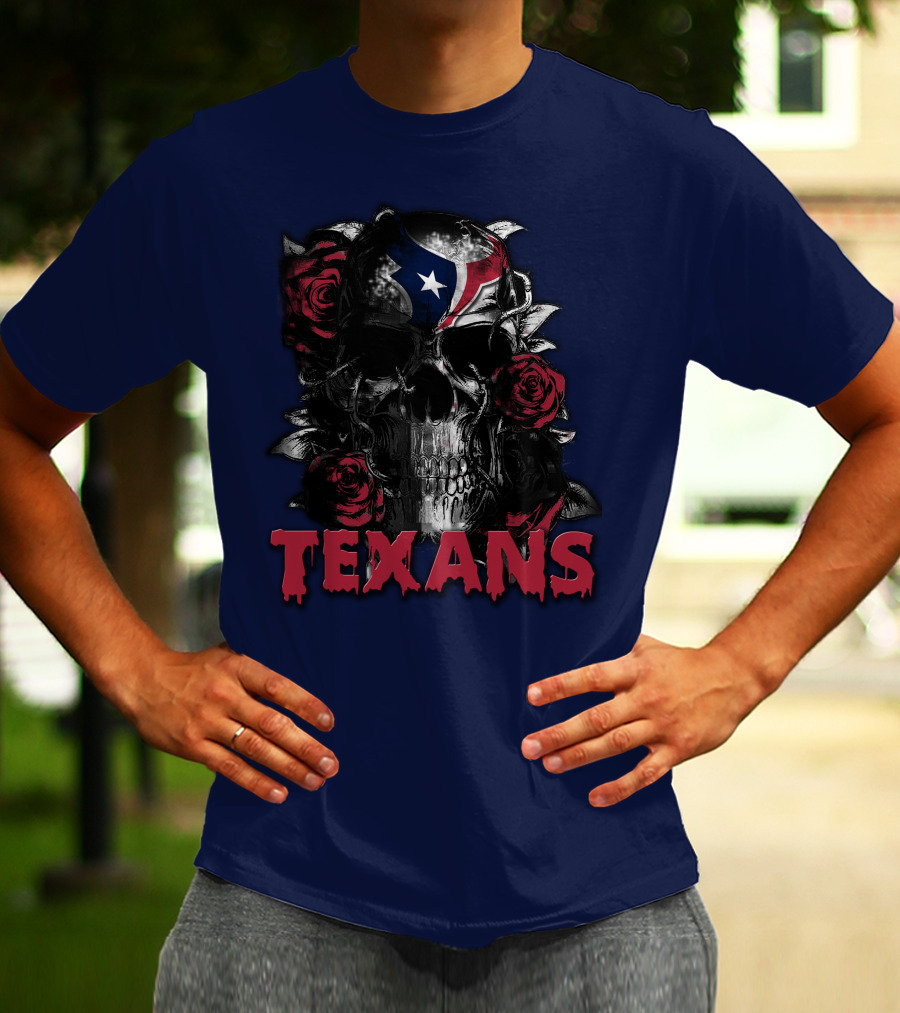 Texans Skull With Roses And Helmet T-Shirt