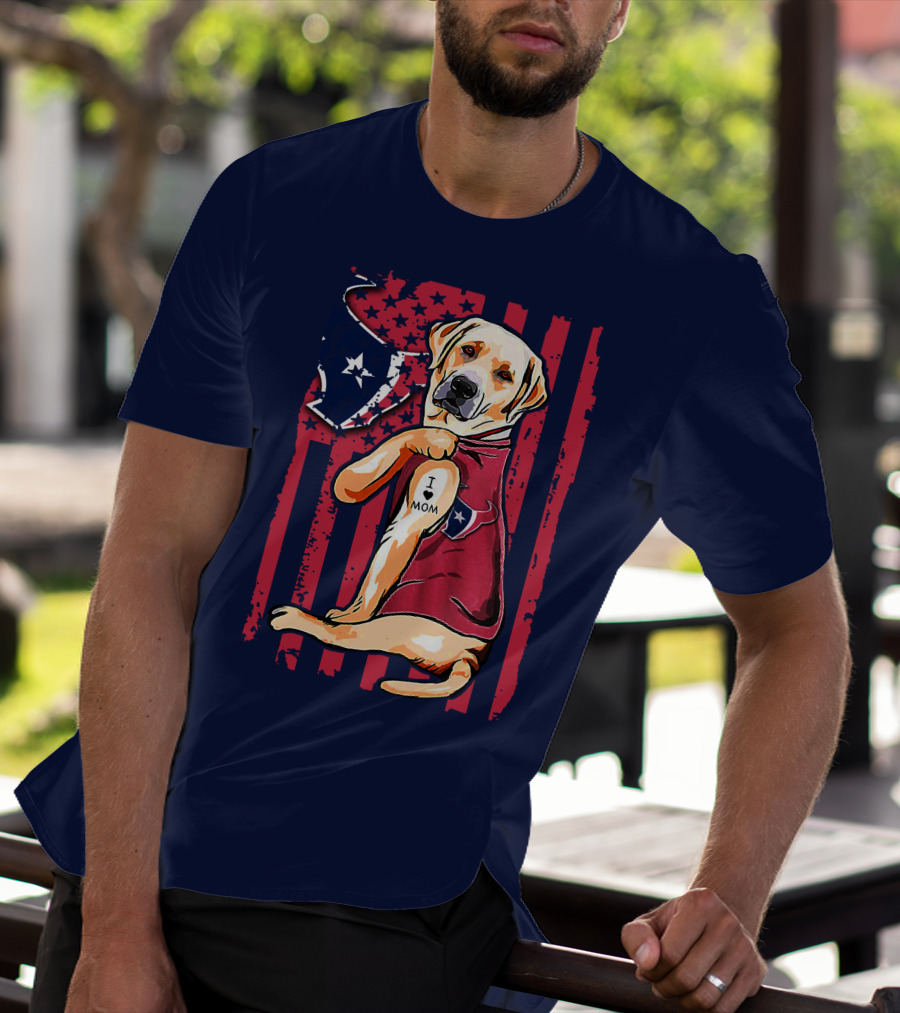 Labrador Retriever I Love Mom Houston Texans Fan American Flag T-Shirt