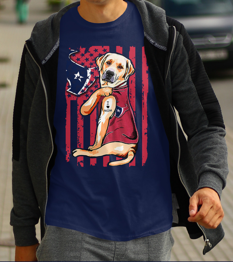 Labrador Retriever I Love Mom Houston Texans Fan American Flag T-Shirt
