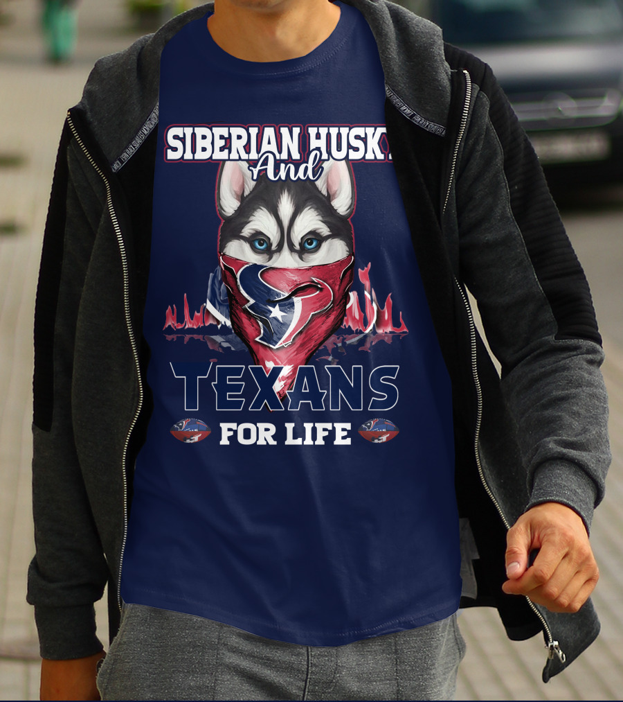 Siberian Husky And Texans For Life Houston Texans T-Shirt