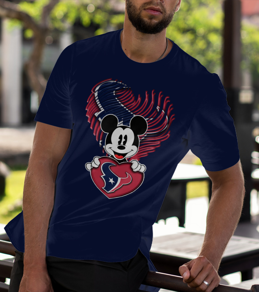Mick Mouse Heart Houston Texans T-Shirt