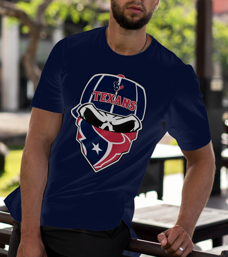 Houston Texans Skull Bandana And Cap T-Shirt