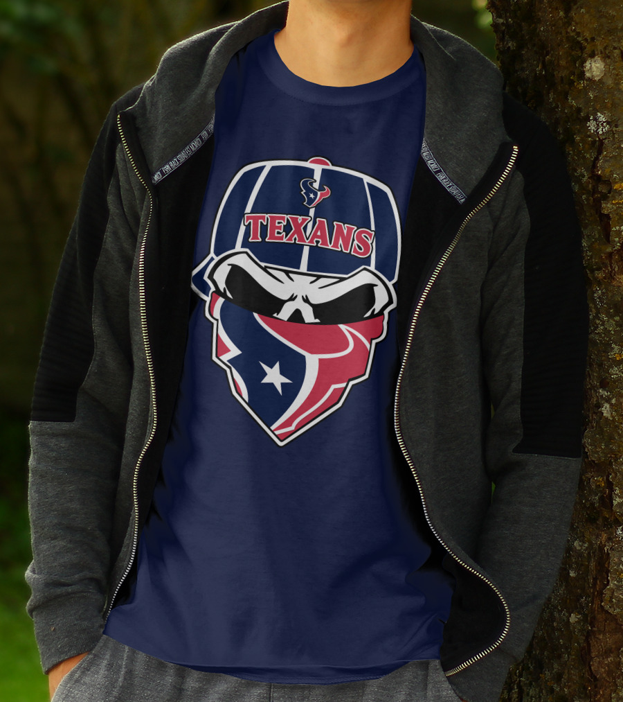 Houston Texans Skull Bandana And Cap T-Shirt