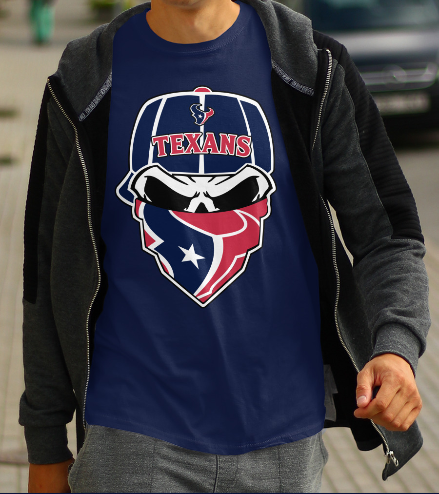 Houston Texans Skull Bandana And Cap T-Shirt