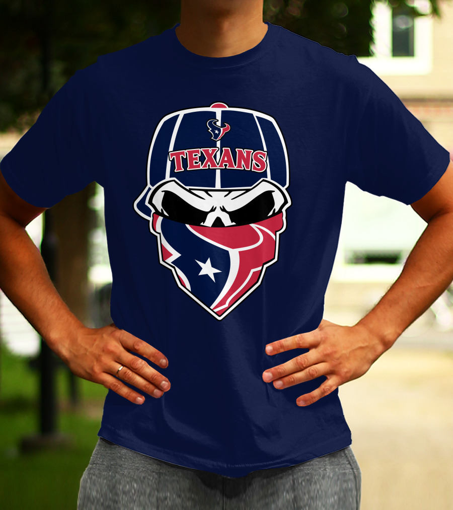 Houston Texans Skull Bandana And Cap T-Shirt