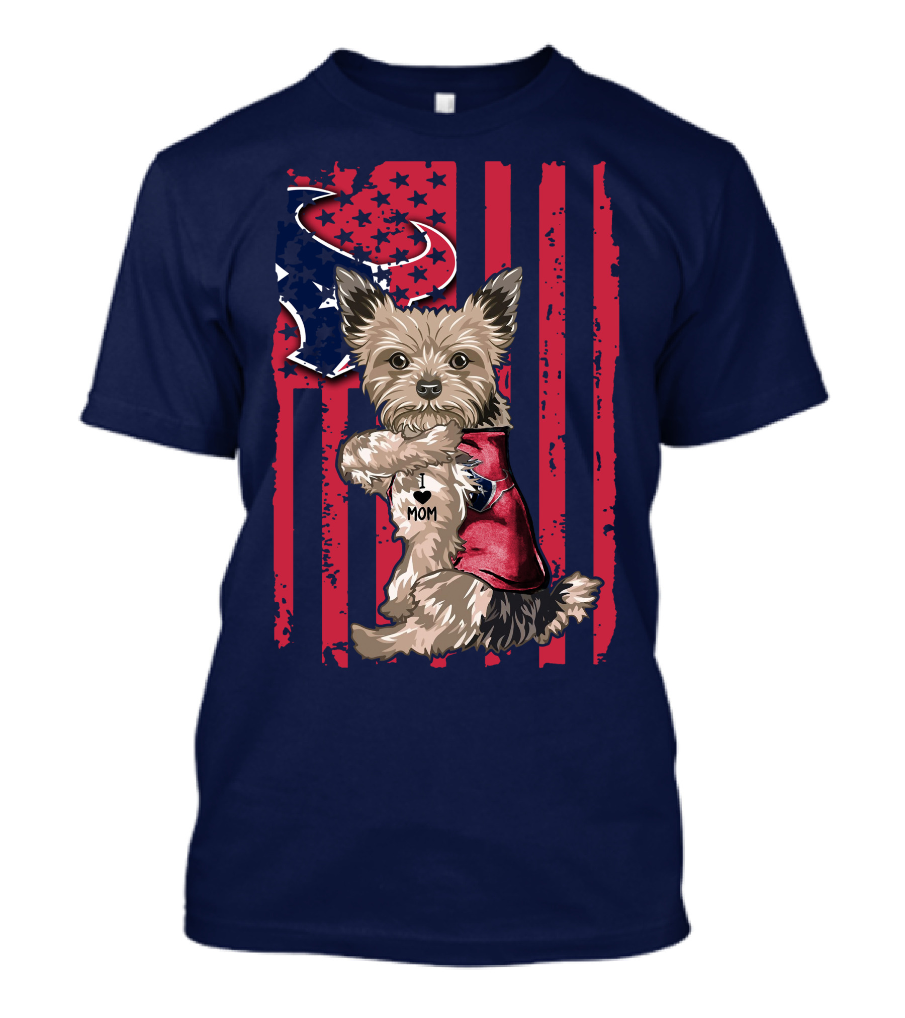 Yorkshire Terrier I Love Mom Houston Texans American Flag T-Shirt