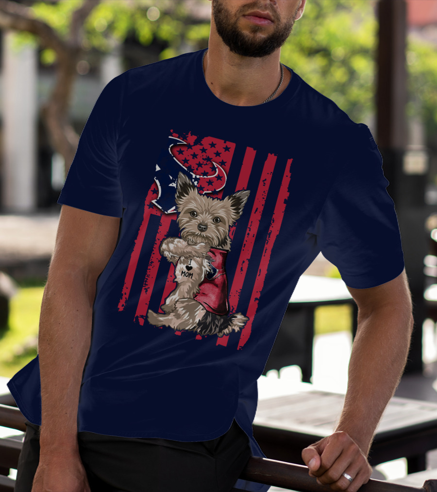 Yorkshire Terrier I Love Mom Houston Texans American Flag T-Shirt