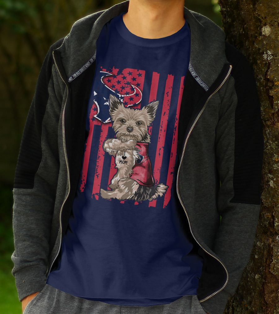 Yorkshire Terrier I Love Mom Houston Texans American Flag T-Shirt