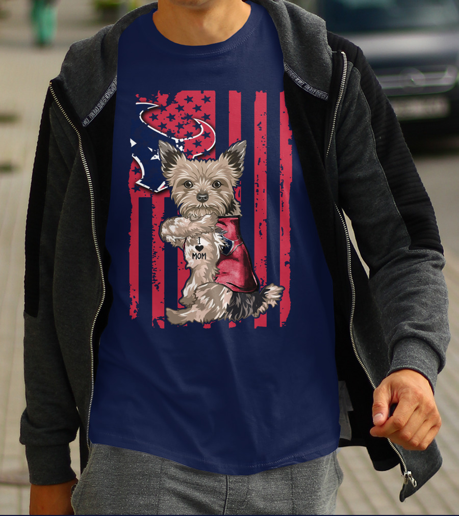 Yorkshire Terrier I Love Mom Houston Texans American Flag T-Shirt