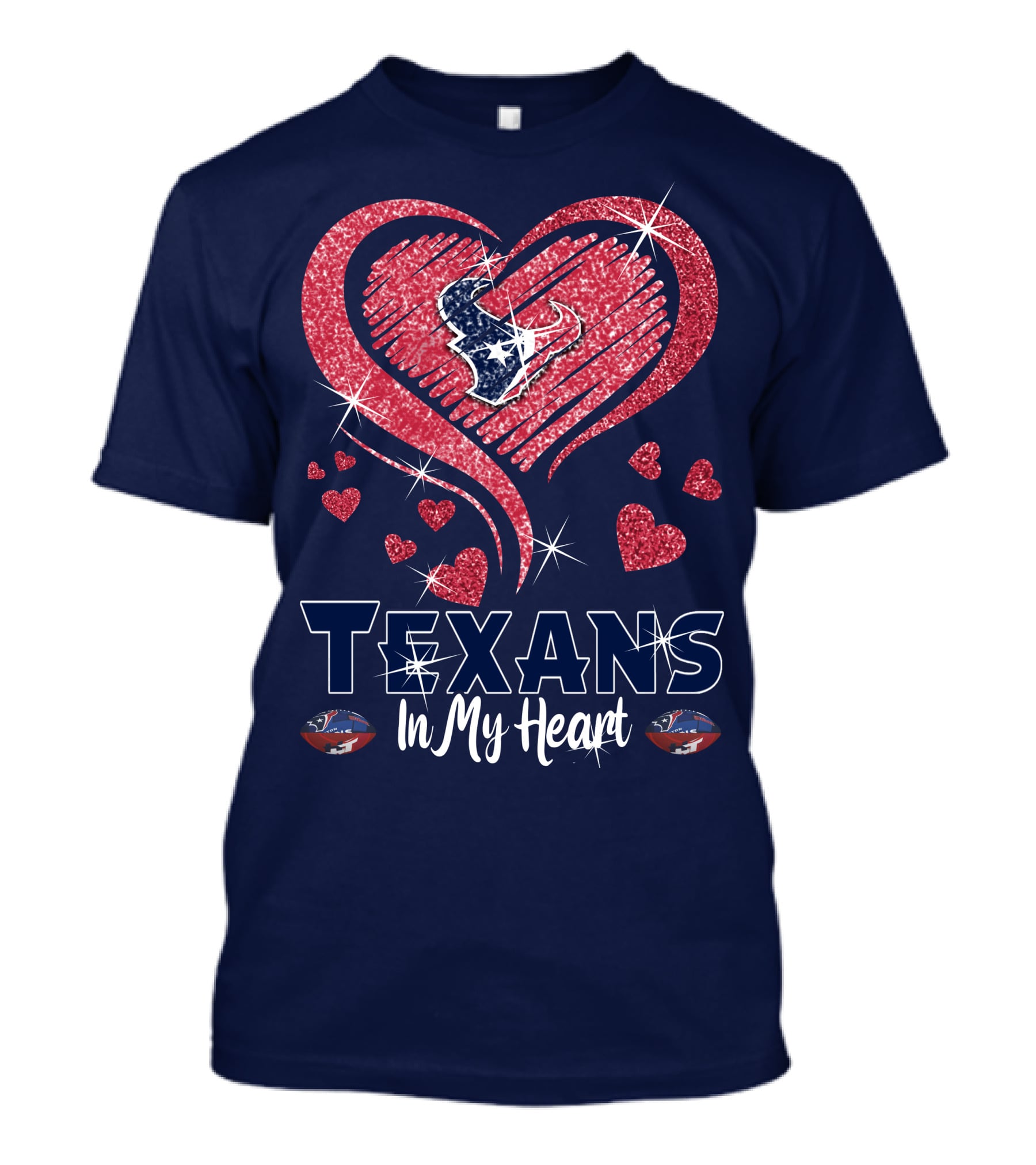 Texans In My Heart Houston Texans Sparkling Logo And Hearts T-Shirt