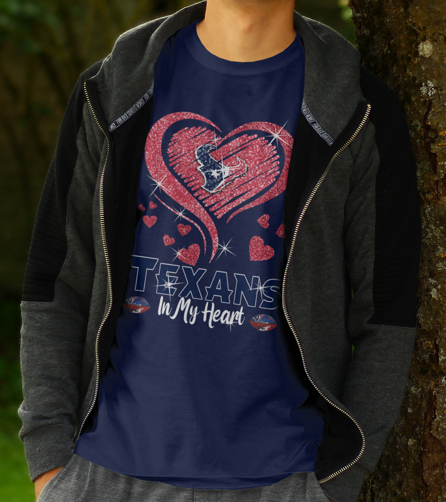 Texans In My Heart Houston Texans Sparkling Logo And Hearts T-Shirt