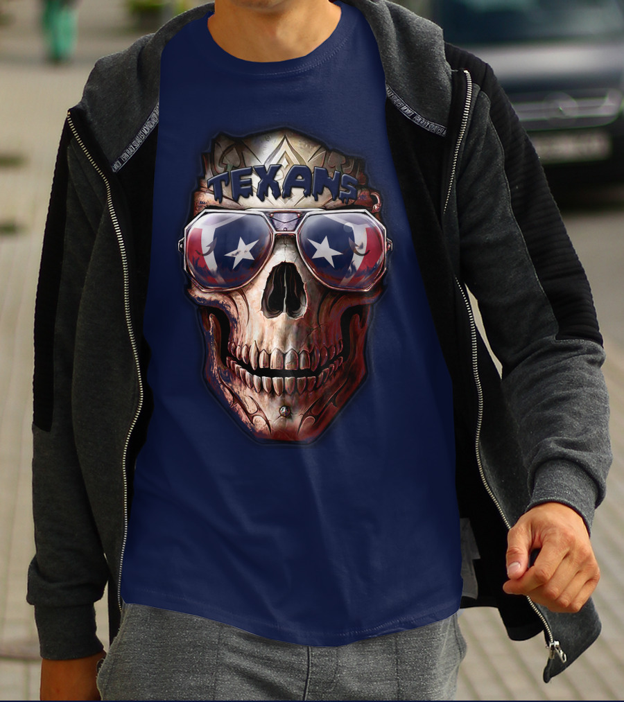 Texans Skull With Star Sunglasses T-Shirt