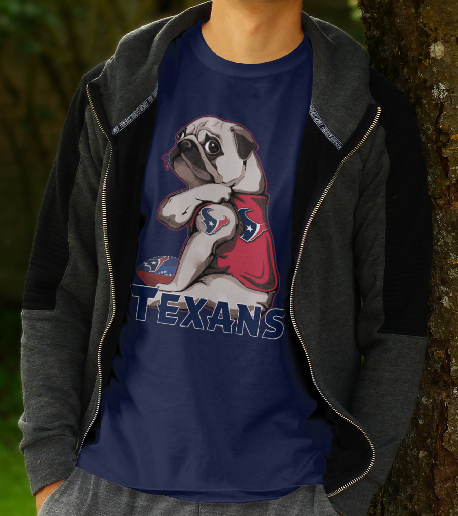 Pug Wearing Houston Texans Football Jersey T-Shirt